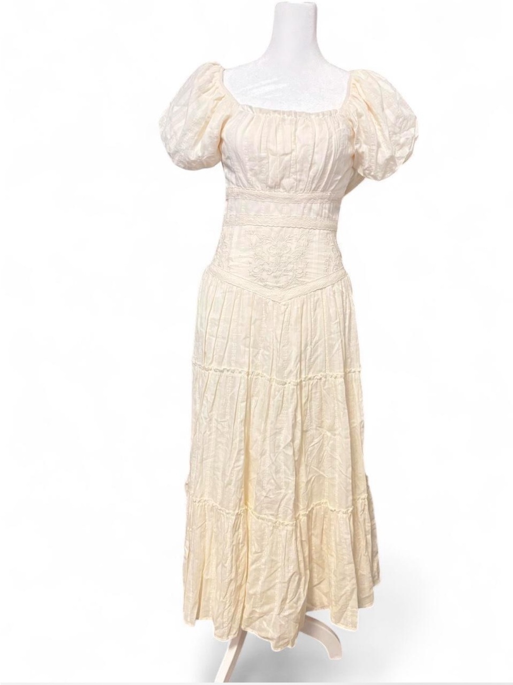 Altar'd State Talla Ivory Cream Puff-Sleeve Midi Maxi Dress XXS